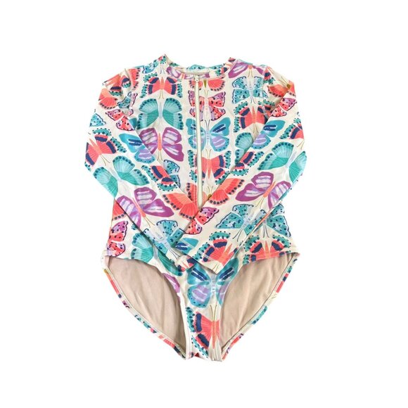 Tea Collection Rash Guard Swim Suit Butterflies Size 14 - Picture 1 of 4